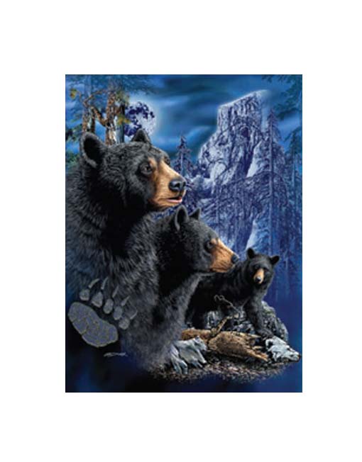 Black bears with blue background and trees