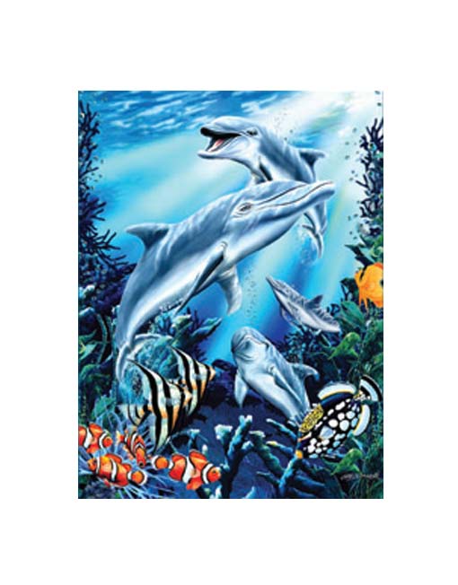 blanket with blue dolphins underwater