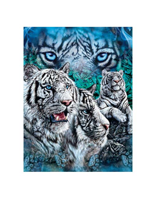 White tiger with blue eyes and green background