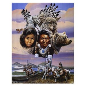 blanket of native americans with eagle bear and wolf