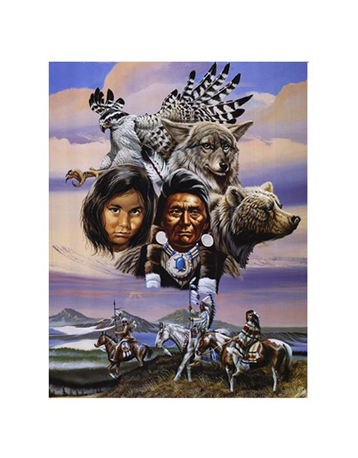 blanket of native americans with eagle bear and wolf