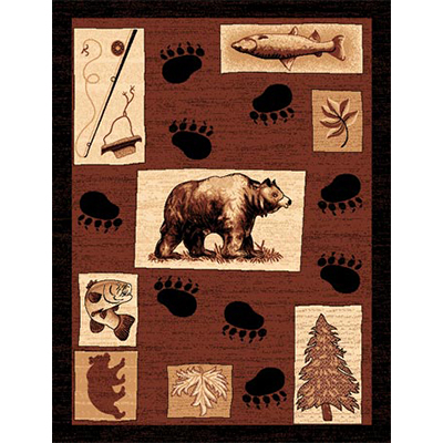 brown rug with bear and footprints design