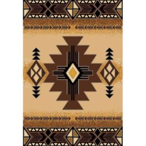 brown and black rug with geometric designs