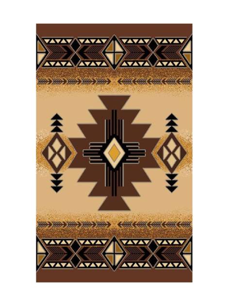 brown and black rug with geometric designs