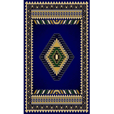blue rug with geometric design