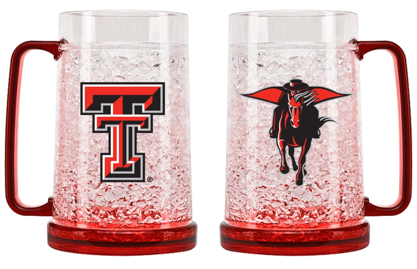Two large Texas university red raiders cups with logo