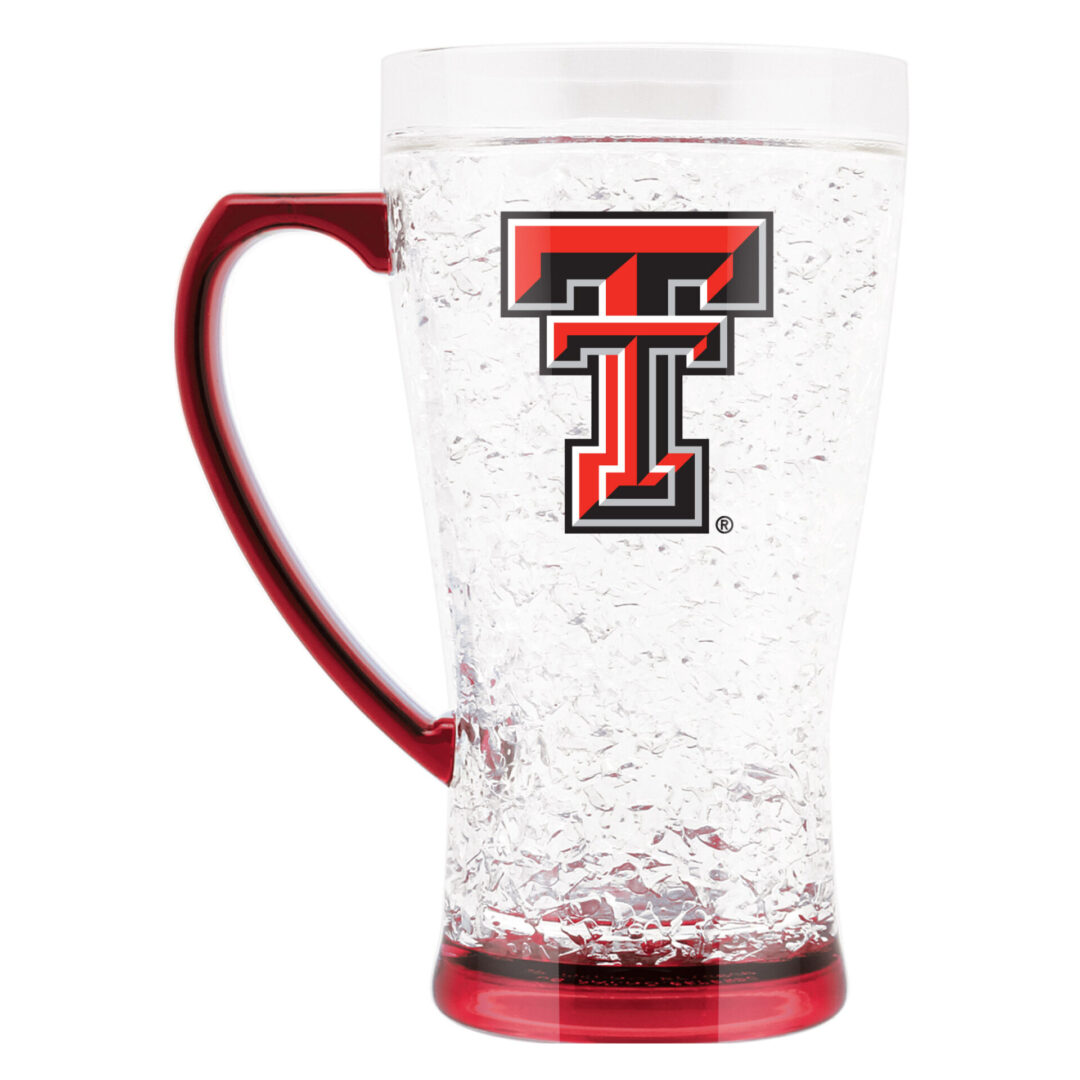 Red tall mug with Texas university red raiders logo