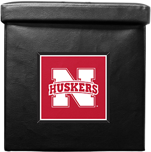 Black leather storage box with Nebraska Huskers logo