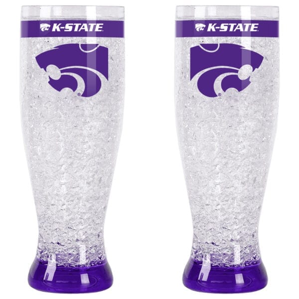 Two purple crystal mugs with wildcat logo