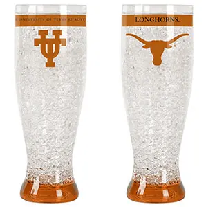 Two crystal glasses with brown longhorns logo