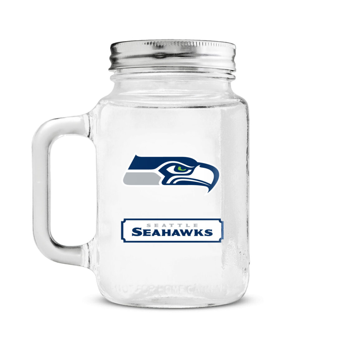Seattle Seahawks metal cap glass mug