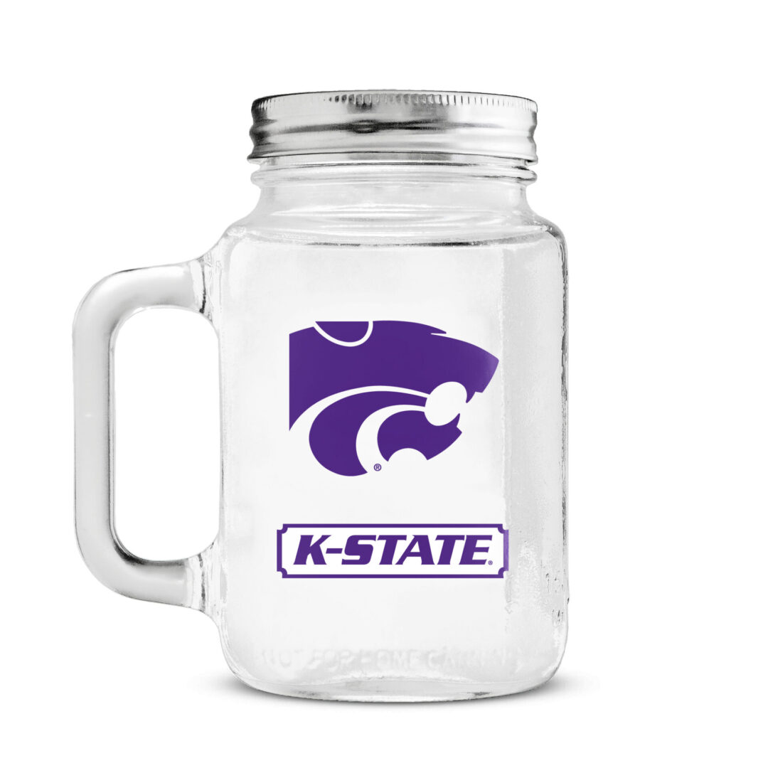 Glass cup with screw-on top and wildcat logo