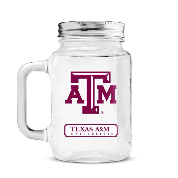 Texas AM university glass jars with screw-lid tops
