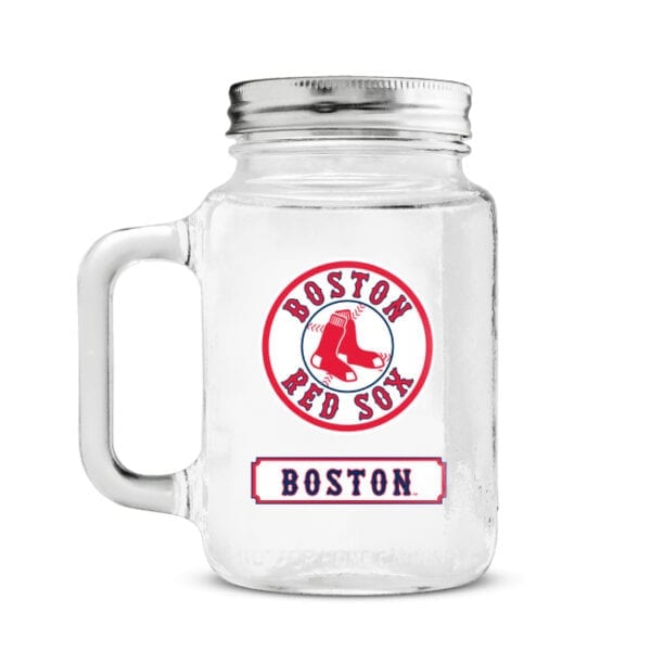 Glass mug with screw-on top boston red sox logo