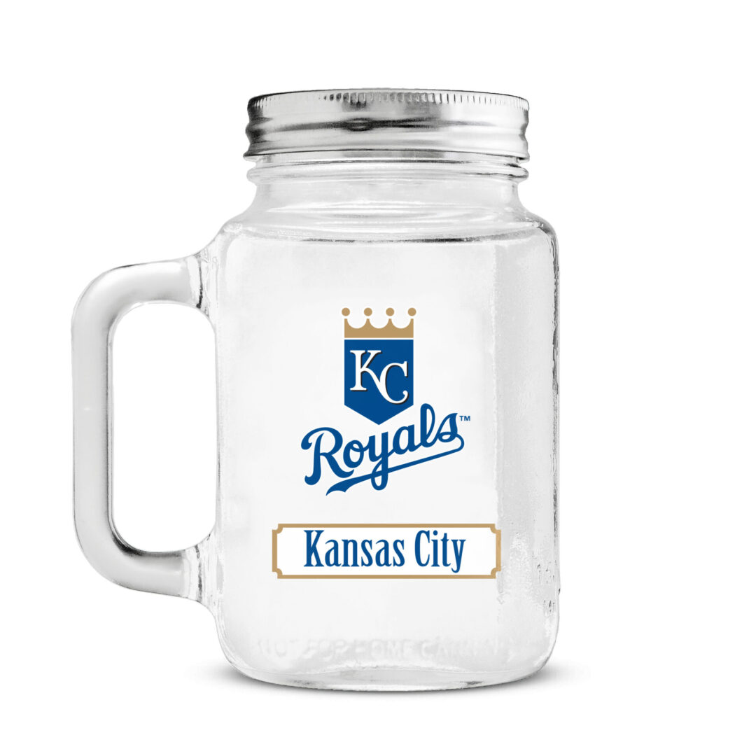 Kansas City Royals mason jar with silver screw on top 2