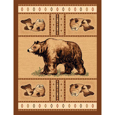 brown rug with bear and fish design