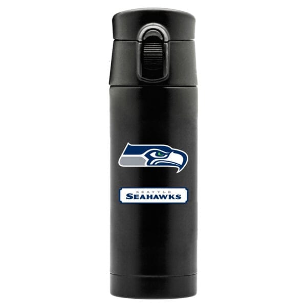 black thermos with Seattle Seahawks logo