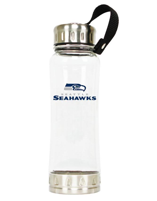 Seattle Seahawks glass and metal water bottle